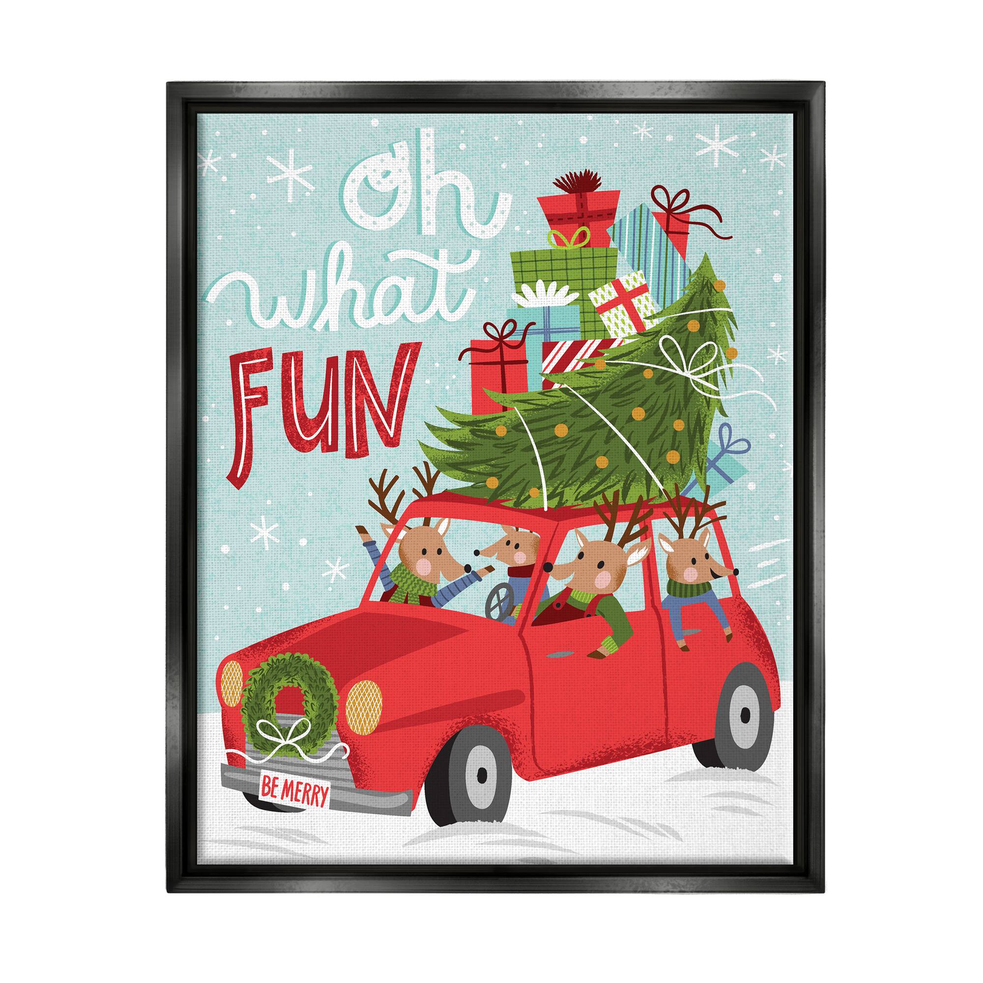 Stupell Industries Oh What Fun Holiday Car Framed Floater Canvas Wall Art